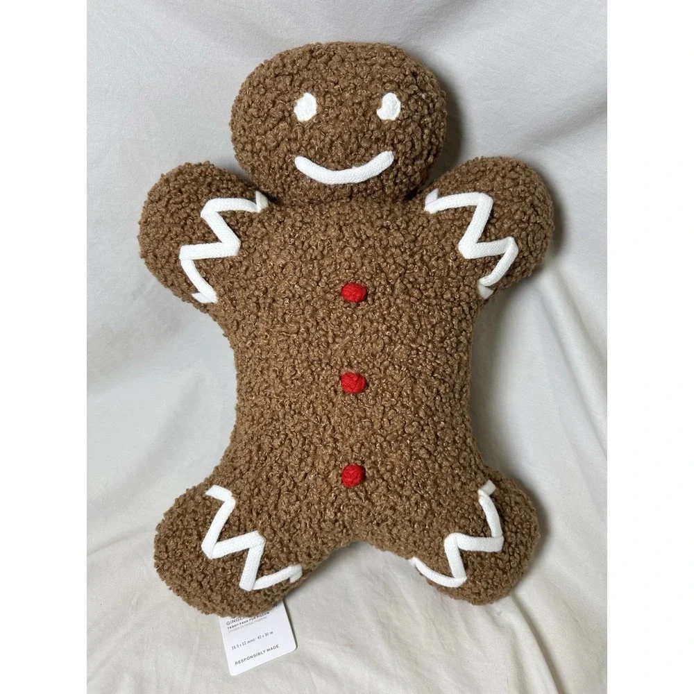 Pottery Barn Gingerbread Man Teddy Faux Fur Pillow 16.5